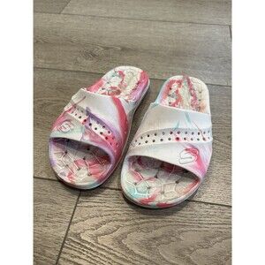 Skechers Foamies Slides Youth Size 3 Pink White Tie-Dye Sport Sandals Summer